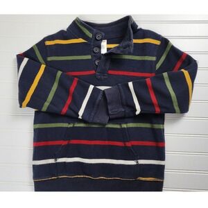 Gymboree Kids‎ Blue Striped Button Neck Pullover Long Sleeve Size 7/8 Medium